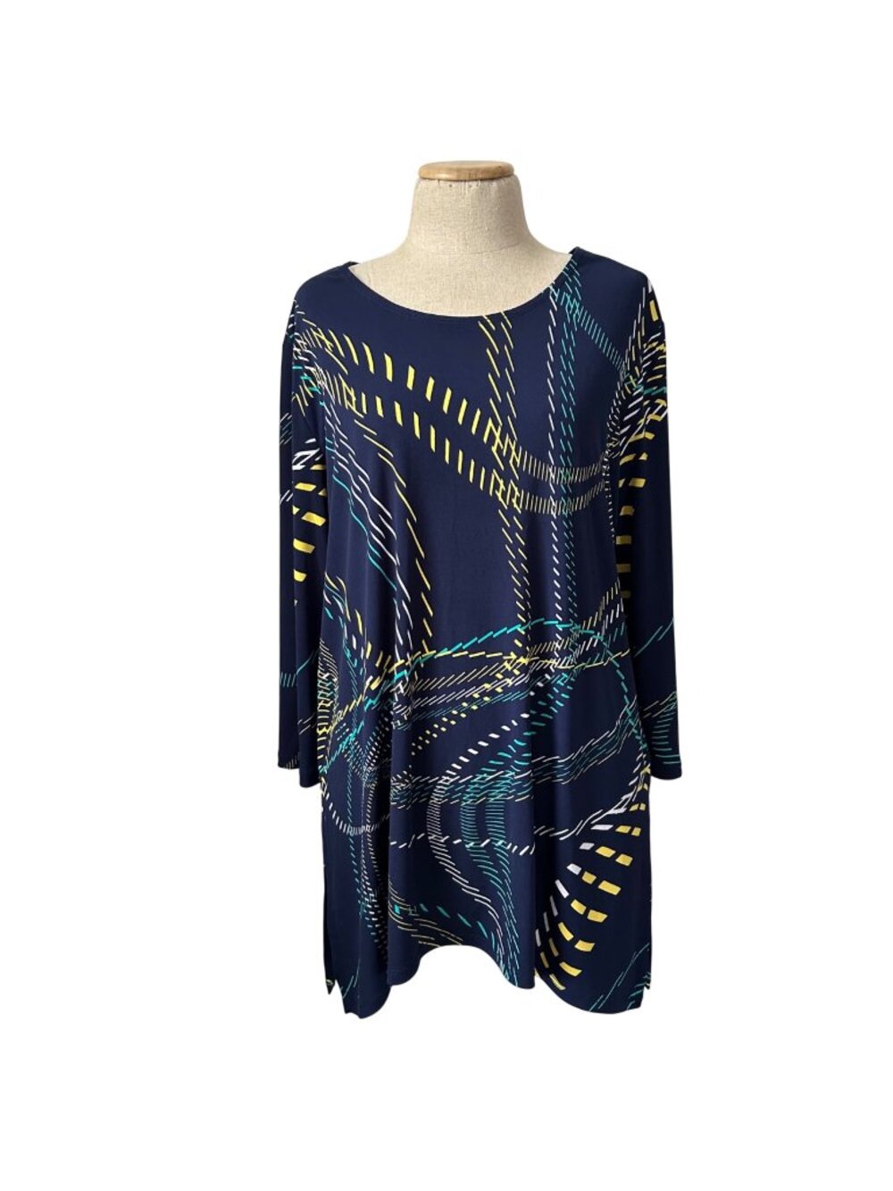 Clara Sunwoo Womens Sz XL Abstract Print Tunic Top Navy Long Sleeve